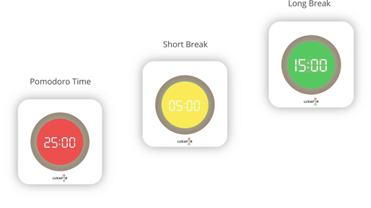 Luxafor Pomodoro physical timer features a colored LED display that shows you how much time you have left in your Pomodoro session and break.